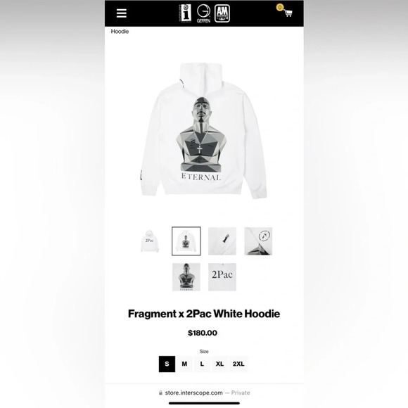 Fragment x Interscope 2Pac Tupac White Hoodie Size XL - Picture 2 of 11